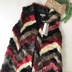 Joseph A. Wine Chevron Faux Fur Duster Vest